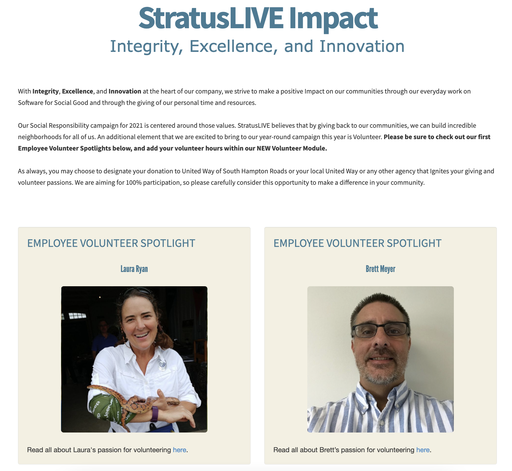 StratusLIVE Ignite Give at Work Employee Spotlight
